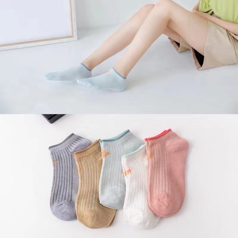 5 Pairs Socks Sets Women Elegant Retro Polyester Cotton Low Tube Women Socks Breathable Japanese Style Casual Cotton Short Sock🍀 🍀