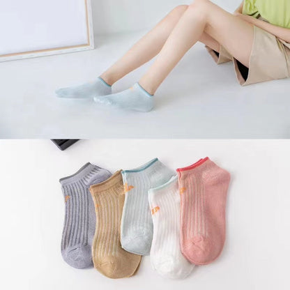 5 Pairs Socks Sets Women Elegant Retro Polyester Cotton Low Tube Women Socks Breathable Japanese Style Casual Cotton Short Sock🍀