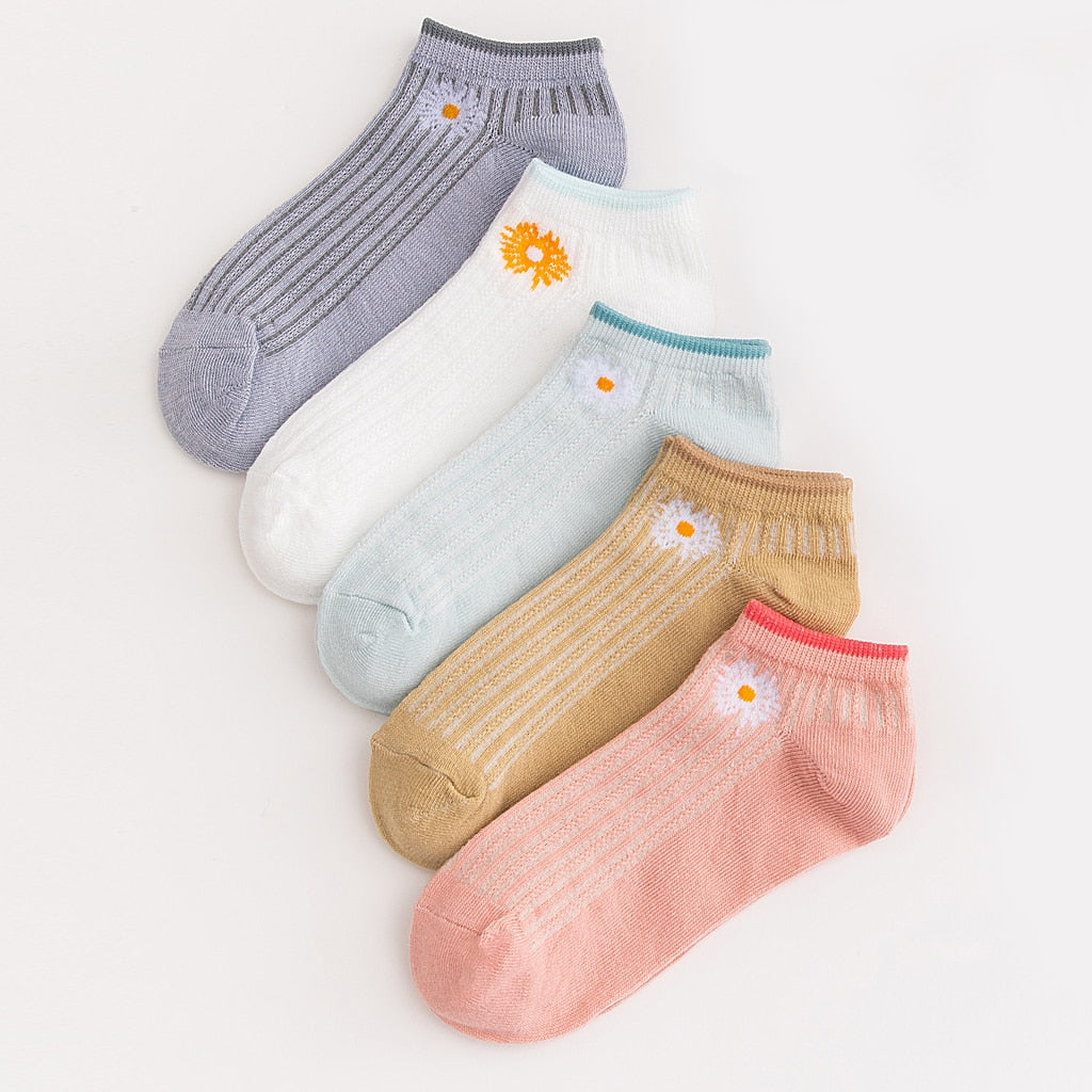 5 Pairs Socks Sets Women Elegant Retro Polyester Cotton Low Tube Women Socks Breathable Japanese Style Casual Cotton Short Sock🍀 🍀