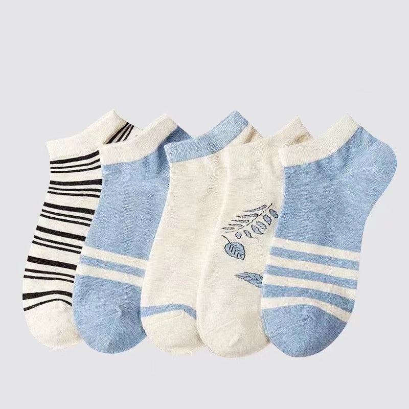 5 Pairs Socks Sets Women Elegant Retro Polyester Cotton Low Tube Women Socks Breathable Japanese Style Casual Cotton Short Sock🍀 🍀