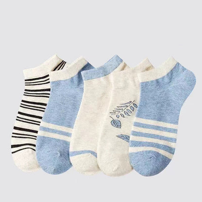 5 Pairs Socks Sets Women Elegant Retro Polyester Cotton Low Tube Women Socks Breathable Japanese Style Casual Cotton Short Sock🍀