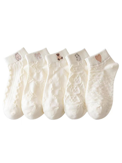 5 Pairs Socks Sets Women Elegant Retro Polyester Cotton Low Tube Women Socks Breathable Japanese Style Casual Cotton Short Sock🍀 🍀